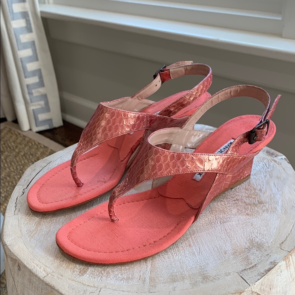 Manolo Blahnik Wedge Sandals Size 7